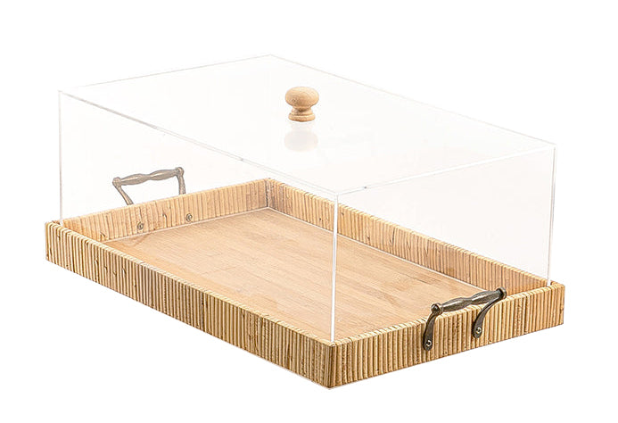 Rattan tray with Acrylic cover  medium - صينية روطان بغطاء أكريليك متوسط الحجم